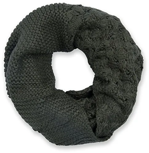 styleBREAKER Unisex Strick Loop Schal mit Mustermix, Uni Feinstrick Schlauchschal, Winter Strickschal 01018153, Farbe:Oliv-Grün