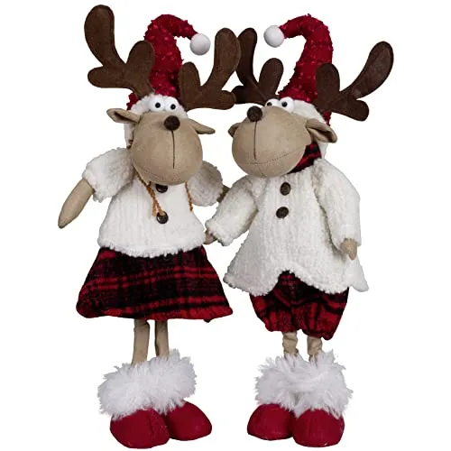 Christmas Paradise Großer Deko Weihnachts-Elch 47cm(57cm) im 2er Set - Weihnachtlicher Zierschmuck, handgefertigter Elch im 2er Set in rot-creme, ideal für eine festliche Atmosphäre in jedem Raum, perfekt als Deko neben dem Weihnachtsbaum.