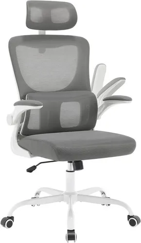 Woltu Ergonomischer Bürostuhl mit Schaukelfunktion - Bürostuhl mit verstellbarer Kopfstütze und umkehrbaren Armlehnen, ideal für langes Sitzen und maximale Anpassungsfähigkeit.