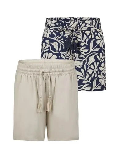 DENIMFY Kurze Hose Damen Sommer leichte Shorts mit Gummizug Regular Fit DFLia 2er Pack Set Weite Bermuda 100% Viskose, Größe:L, Farben:Farbmix 9