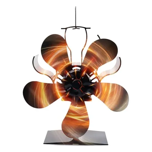 Ofenventilator Ohne Strom, Kaminventilator mit 5 Blättern, Leiser Kamin Ventilator Kaminlüfter, Holzabzugrohr Herd Ventilator Wärmebetriebener Leiser Betrieb für Kaminofen/Ofen/Kamin/Holz/Kaminrohr