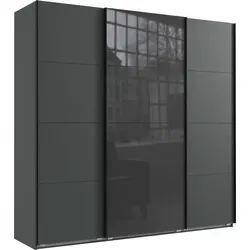 Schwebetürenschrank Kleiderschrank B225 cm extra H236 cm 3-trg. Grafit, 1x Tür Glas Grau / 22544 - Grau