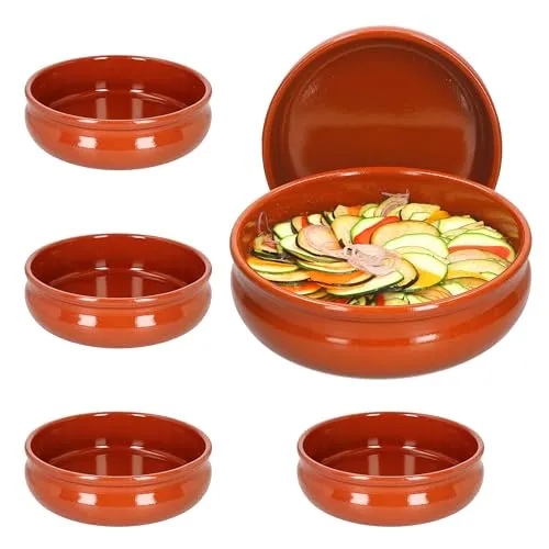 Cazuela Ton-Schale 6er Set - Mittelalter Wikinger Ø 24cm - Schalen & Schüsseln aus handgearbeitetem Ton, ideal für Brunch, Buffet und kalte Speisen. Exzellente Wärmeverteilung und einzigartiges Design machen jede Schale zum Unikat.