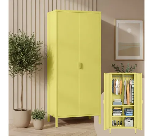 skølm Ituri Metallschrank Gelb – Moderner Kleiderschrank im Industrial Style - Der skølm „Ituri“ Metallschrank bietet mit 6 Fächern und 2 Kleiderstangen viel Stauraum. Ideal für Flur, Wohnzimmer oder Schlafzimmer, überzeugt er durch robustes, pflegeleichtes Material und durchdachte Maße.
