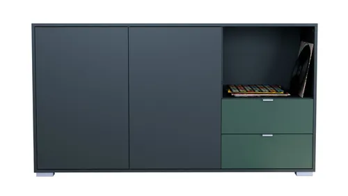 Vladon Sideboard Milano (Kommode mit 2 Türen Anthrazit, 2 Schubladen Fjord Grün, Made in Germany), Korpus Anthrazit matt (152,5 x 83 x 37 cm)