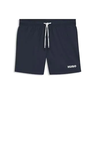 HUGO Herren Haiti Badehose - Dark Blue405, L EU - Badeshorts für Herren mit elastischem Tunnelzug-Bund, mittlerer Länge und stylishem Print-Logo für einen sportlichen Look am Strand.
