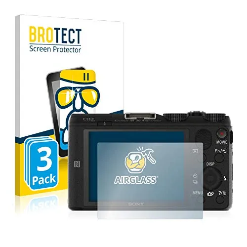 BROTECT (3 Stück Schutzglas für Sony Cyber-Shot DSC-HX60V Schutzfolie Made in Germany Panzer Folie Glas Displayschutz [ 9H, Anti-Fingerprint]
