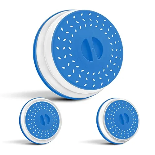 Colonel Cook Faltbare Mikrowellenabdeckung |26 CM|✮LEBENSLANGE GARANTIE✮- Faltbarer Silikondeckel & Dampfablass für Teller, Schüsseln - Lebensmittel-Sieb zum Waschen von Gemüse, Obst - Blau