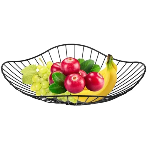Wisebom Obstkorb Schwarz Obstschale Metall Große Obstkorb Schwarzem drahtkorb schwarz Obstkorb aus Eisen Modern Rund Obstschale Fruit Basket(Hohe Kapazität) (30x30x6.5cm)