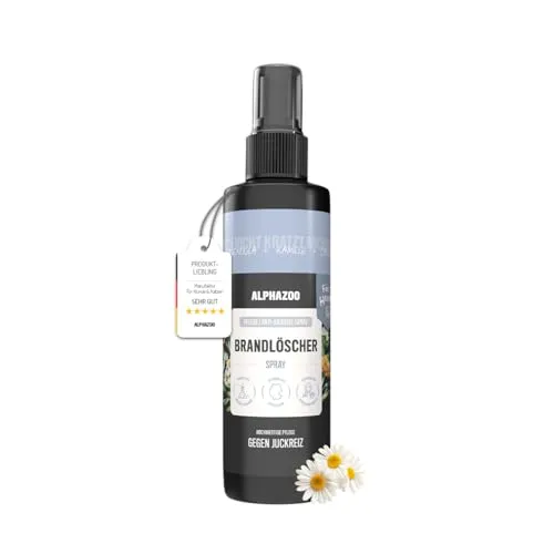 alphazoo Brandlöscher Anti-Juckreiz-Spray für Hunde 250ml – mit Kamille & Ringelblume. Pflegendes Spray, Alkohol- & parabenfrei, zur Unterstützung empfindlicher Haut & zur Linderung von Irritationen