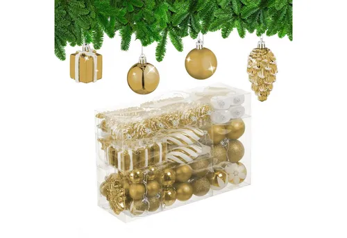 relaxdays Weihnachtsbaumkugel Set 72er, gold - Weihnachtskugeln im 72er Set für eine festliche Baumdekoration. Enthält glitzernde, matte und glänzende Kugeln sowie verschiedene Ornamente. Leicht aufzuhängen und in praktischer Aufbewahrungsbox.