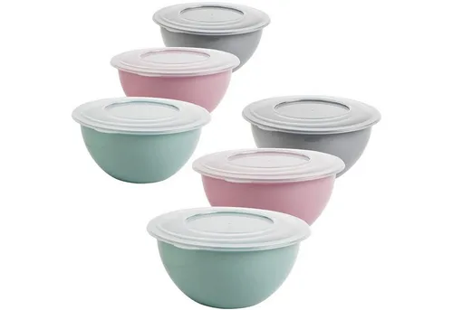 SUSTANIA Salatschüssel mit Deckel 5l - 6er Set - Rührschüsseln aus BPA-freiem Kunststoff, ideal für Salate und Aufbewahrung. Der transparente Deckel sorgt für Frische und Übersicht. Made in EU, stilvolle Farben für jede Küche.