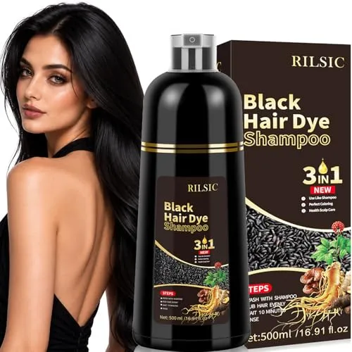Haarfarbe Schwarz, Black Hair Dye Shampoo, Haarfärbeshampoo Hair Color | Shampoo Gegen Graue Haare, Hair Dye Shampoo 3in1, Graue Haare Abdecken, Sofort-Färbe-Shampoo, Farbshampoo Tönungsshampoo