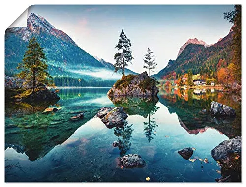 ARTLAND Wanddeko Poster & Kunstdrucke Wandposter Bild ohne Rahmen Querformat DIN A3 Landschaft Alpen Berge See Natur Herbst Wald U1TM