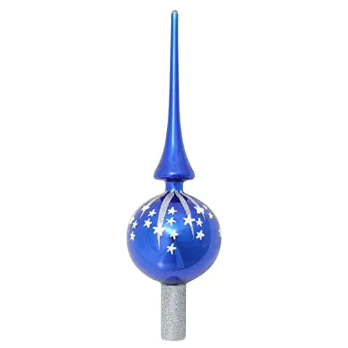 Krebs Glas Lauscha - Weihnachtsdekoration/Christbaumschmuck aus Glas - Christbaumspitze - Farbe: Blau glänzend - Größe: ca. 28 cm