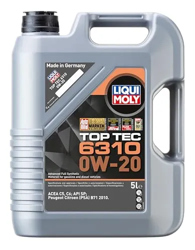 LIQUI MOLY Motoröl 0W-20 Top Tec Motor Öl 6310 5L Kompatibel mit NISSAN Qashqai II J11, J11, MAZDA CX-5 KE, GH, FIAT 500 312, OPEL Corsa F, PEUGEOT 2008 Kombi CU