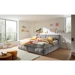 Mid.you Boxspringbett, Graubraun, Kunststoff, H2, Höhe ca. 18 cm, 240x200 cm, Bettkasten, gepolstertes Kopfteil, Federkernmatratze, Schlafzimmer, Betten, Doppelbetten
