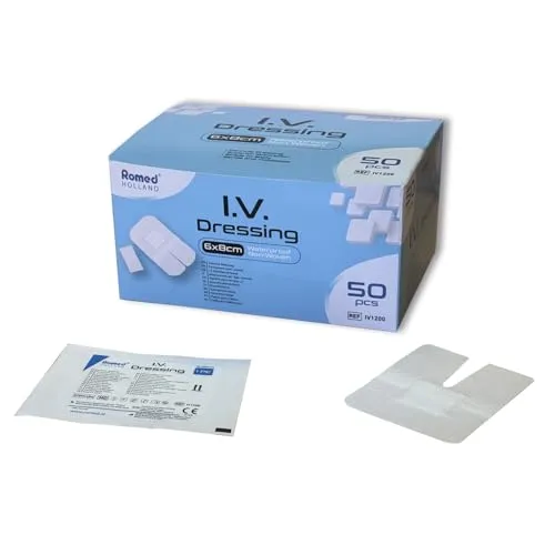 Romed I.V. Kanülenverband, 6 x 8 cm, 1 x 50 Stück, steril, wasserfest, Vlies
