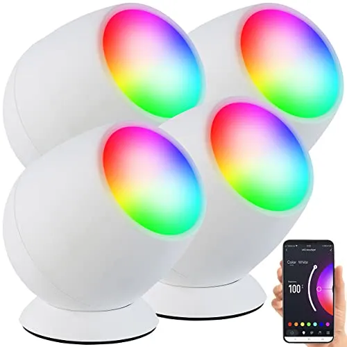 Luminea Home Control WiFi-LED-Lampen: 4er-Set WLAN-Stimmungsleuchten, RGB-CCT-LEDs, 210 lm, 2,2 W, USB, weiß (Leuchte Farbwechsel, Farbwechsel Tischlampe, Kabellose Stehlampe)