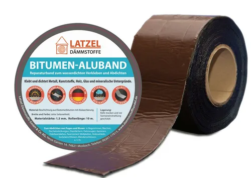 Latzel Dämmstoffe Dichtband Bitumen Aluband 200mm - Dichtband für wasserdichtes Abdichten in Dacheindeckungen und Regenrinnen. Mit starker Haftung und temperaturbeständig von -30°C bis +80°C, ideal für Außenanwendungen.