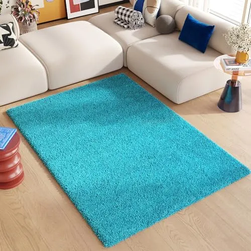 TAPISO Essence Teppich Hochflor Langflor Shaggy Türkis Einfarbig Rechteckig Super Weich Felloptik Schlafzimmer Wohnzimmer ÖKO-TEX 120 x 170 cm