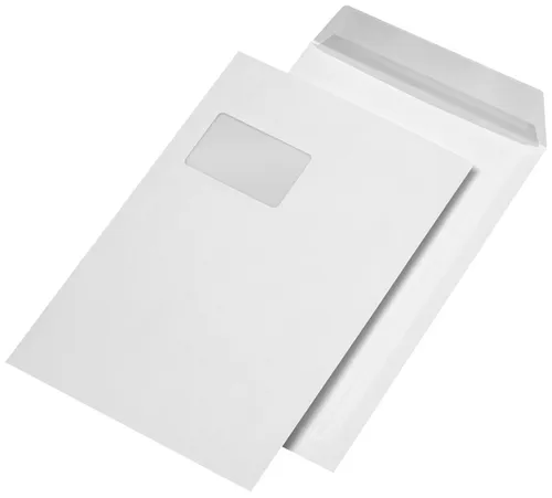 **AKTION** 250 haftklebende Versandtaschen C4 mit Fenster - Praktische C4 Versandtaschen mit Adressfenster, haftklebend und ideal für sicheren Versand, Größe: ca. 22,9 x 32,4 cm, Farbe: Weiß