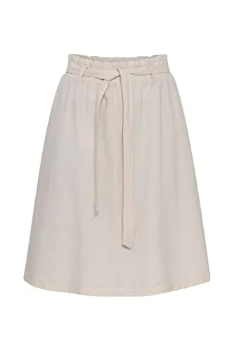 OXMO OXLerke Damen Midi-Rock - Damen Röcke, lässiger Sweatrock in Midi-Länge mit gerafftem Bund und Gürtel-Detail, ideal für stilvolle Alltagslooks und besondere Anlässe.