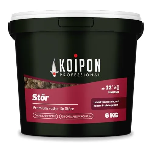 KOIPON Premium Störfutter 6 kg – sinkende Pellets für Teichfische - Hochwertiges Störfutter aus Deutschland, ideal für die Haltung von Stör und Koi. Die sinkenden Pellets fördern das Wachstum und sorgen für eine geringe Wasserbelastung, perfekt für gesunde Teichbewohner.
