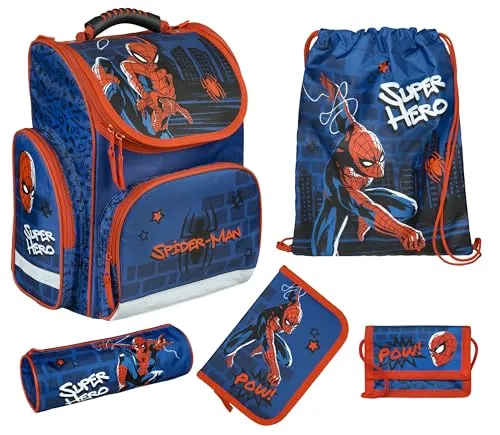 Undercover Spider Man Schulranzen Set - 1. Klasse Grundschule - Schultaschen-Set im Spider Man Design mit Ranzen, Geldbeutel, Sportbeutel, Schlamperetui und Schüleretui – ideal für Grundschüler, hoher Tragekomfort und viel Stauraum.