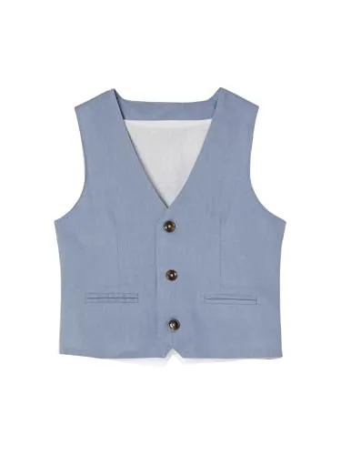 Vertbaudet Festliche Jungen Weste blau 128 - Elegante Weste mit Knopfverschluss, ideal für festliche Anlässe. Mit feinen Details und Paspeltaschen, perfekt für stilvolle Outfits.