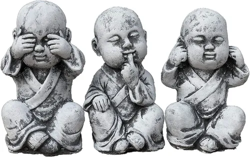Stone and Style Gartenfigur 3er-Set Buddha Mönche klein in grau von Stone and Style