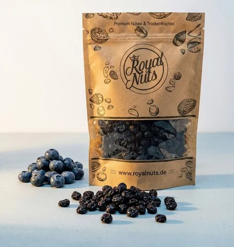 Getrocknete Heidelbeeren - 500g - Royalnuts - Leckere getrocknete Heidelbeeren in praktischer 500g-Packung, ideal als Snack für unterwegs oder zum Verfeinern von Speisen.