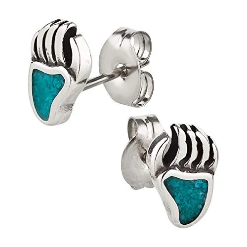 Ohrstecker Ohrringe Bärentatze 2 Silber 925 Sterling Türkis Inlay als Ohrschmuck mit kleiner Schmuckbox - 7K - Indianer Schmuck Geschenke für Damen, Mädchen, Jungen, Kinder und Herren