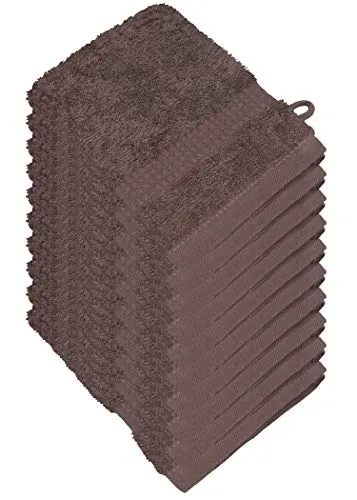 Miamar 10 er Set Waschhandschuh 15 x 21 cm weich saugstark in 15 Farben erhätlich 500g/m² 100% Baumwolle Öko-Tex Walnuß
