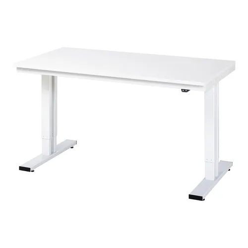 Rau Arbeitstisch adlatus 300, elektrisch höhenverstellbar - Werktisch mit ergonomatischer, stufenloser Höhenverstellung bis 40 cm. Robuste Melamin-Arbeitsplatte (150 x 80 cm), Traglast 300 kg, ideal für die Werkstatt.