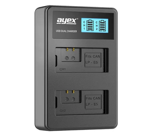 ayex USB Dual Charger Ladegerät für Canon LP-E5 Kamera-Akkus