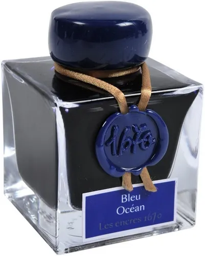 Jacques Herbin Tinte 1670 Bleu Océan 50ml - Exklusive Jubiläumstinte - Füller und Tinte mit goldfarbenem Glitzer, inspiriert vom Gründungsjahr des Hauses Herbin und ideal für besondere Schreibmomente.