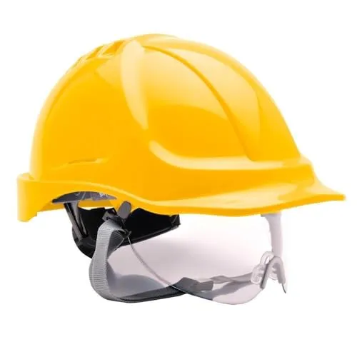 Portwest Endurance Visier Helm, Einheitsgröße, Gelb, PW55YER - Kopfschutz-Bedeckungen mit einziehbarem Visier und stoßabsorbierendem Obermaterial, ideal für extreme Temperaturen bis -30°C.