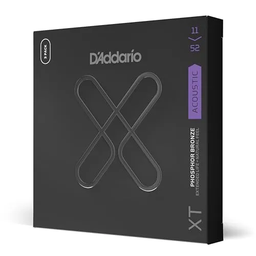 Produktbild D'Addario Guitar Strings XTAPB1152 XT Phosphor-Bronze-beschichtete Akustikgitarrensaiten – verlängerte Saitenlebensdauer mit natürlichem Ton und Haptik – für 6-saitige Gitarren – 11–52 Custom Light, 3