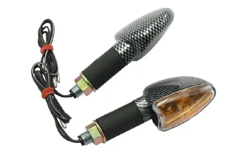BCR Blinker Arrow, Paar Motorrad-Blinker, Carbon-Look, kleine Motorradblinker mit transparenter Linse, Paar zugelassene Motorradblinker Modell ARROW. Motorradblinker 85 x 28 mm.
