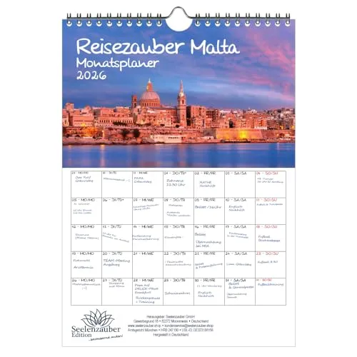 Reisezauber Malta Planer DIN A4 Kalender für 2026 Mittelmeer Stadt und Land - Seelenzauber