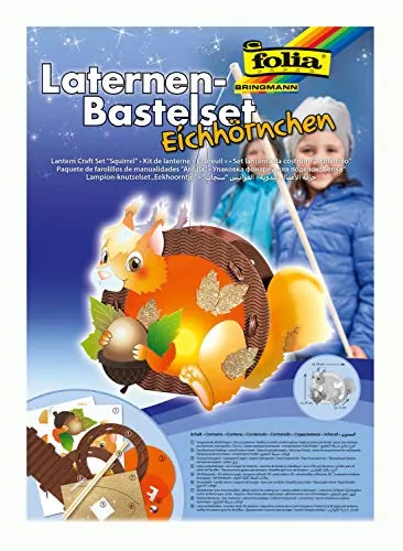 folia 94104 - Laternen Bastelset Eichhörnchen, ca. 34 x 29 x 11 cm - Komplettset zur Erstellung einer wunderschönen Laterne, Mittel