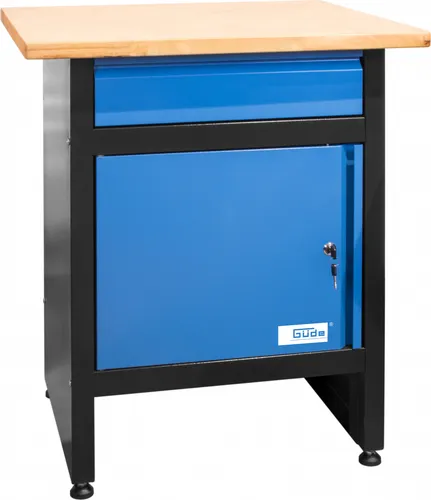 Güde Werkbank GW 1/1 S, 40482 - Stabil und Vielseitig - Werkbank mit 30 mm starker Gummibaumholz-Arbeitsplatte, 300 kg Traglast und pflegeleicht. Ausgestattet mit einer kugelgelagerten Schublade und abschließbarem Türfach für optimale Ordnung.