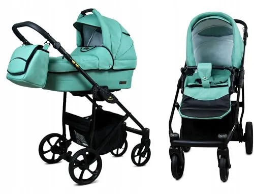 BabyLux® Bambimo Kinderwagen Set 2 in 1 - Air - Sage - incl. Babywanne, Buggy Sportsitz - Kinderwagenset - Kombikinderwagen mit Wickeltasche, Regenschutz, Moskitonetz, Cupholder usw.