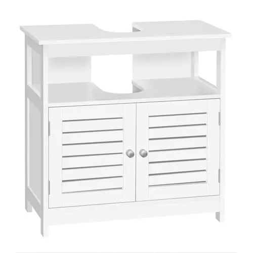 EUGAD Waschbeckenunterschrank Badezimmerschrank Unterschrank Waschtisch Badschrank mit 2 Türe mit Ablage 60 x 30 x 60 cm Weiß