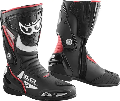 Berik Shaft 2.0 Motorradstiefel für Frauen, schwarz-rot, Größe 44 - Motorradstiefel mit variablem Weitenverschluss, Lederstretch und Schalthebelverstärkung für optimalen Komfort und Sicherheit beim Fahren.