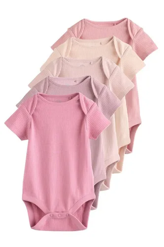 NEXT Baby Mädchen Kurzärmelige Strampler 5er-Pack Rosa 74-80 - Bodys für Baby-Mädchen, 5er-Pack in zarten Rosa-Tönen, ideal für stilvolle Outfits und höchsten Komfort für Ihr Baby.