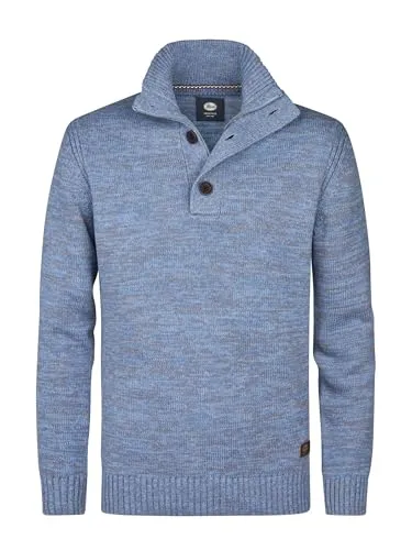 Petrol Industries Herren Strickpullover - Stehkragen mit Knöpfen und Reißverschluss - Regular Fit - Herrenbekleidung - Blau - XL
