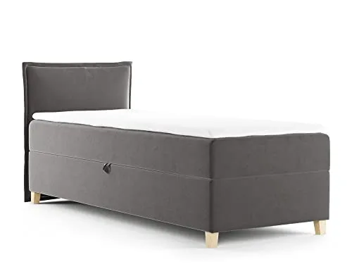 Boxspringbett Fren Mini mit Bettkasten - Einzelbett mit Bonell-Matratze und Topper, Polsterbett mit Holzfüße, Bett, Schlafzimmer, Kinderzimmer (Graphit (Kronos 22), 100 x 200 cm)