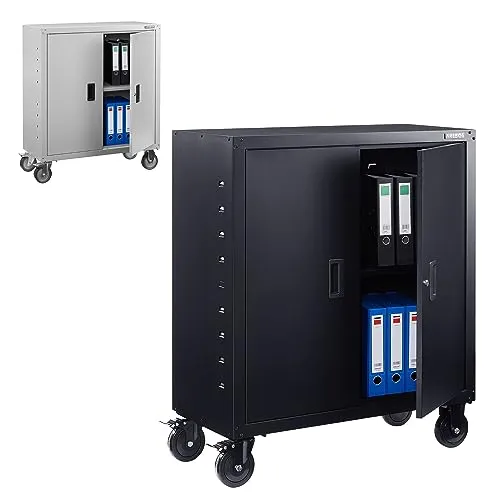 Arebos Aktenschrank | Büroschrank | Lagerschrank | Materialschrank | Stahlschrank | Höhenverstellbarer Einlegeboden | 90x90x40cm | Rollen-Set | Schwarz